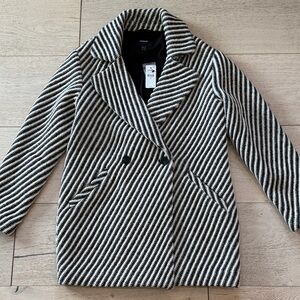 Express Double Breasted Pea Coat in Black/White Stripe Size XS NWT